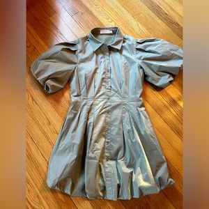 Jonathan Simkhai Callista Army Green Short Puff Sleeve Bubble Hem Minidress